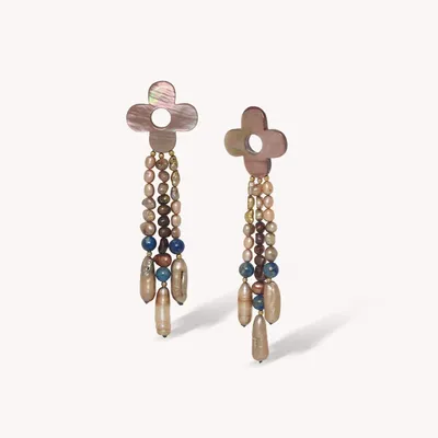 Bijoux - Boucles d'oreilles poussoir 3 rangs de perles - Montmartre - NATURE BIJOUX