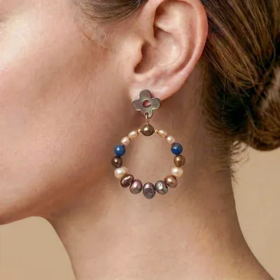 Bijoux - Boucles d'oreilles poussoir anneau perles d'eau douce - Montmartre - NATURE BIJOUX