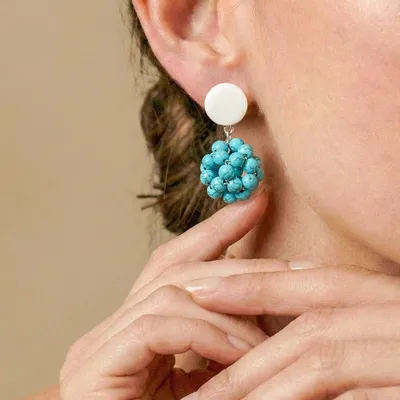 Bijoux - Boucles d'oreilles poussoir pendant boule tissée - Manitoba - NATURE BIJOUX