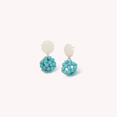 Bijoux - Boucles d'oreilles poussoir pendant boule tissée - Manitoba - NATURE BIJOUX