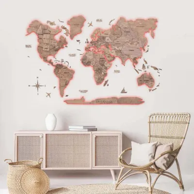Autres décorations murales - Carte du Monde en Bois 3D LED 2.0 (avec fond en acrylique) Prime Terra 3XL - ENJOY THE WOOD
