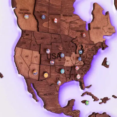 Autres décorations murales - Carte du Monde en Bois 3D LED 3.0 Prime Chêne 2XL USA Droite - ENJOY THE WOOD