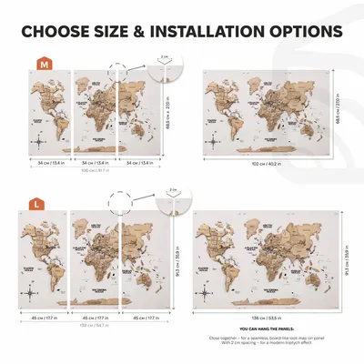 Objets de décoration - Carte du monde en bois 3D triptyque sans cadre – Terra M Océan - ENJOY THE WOOD