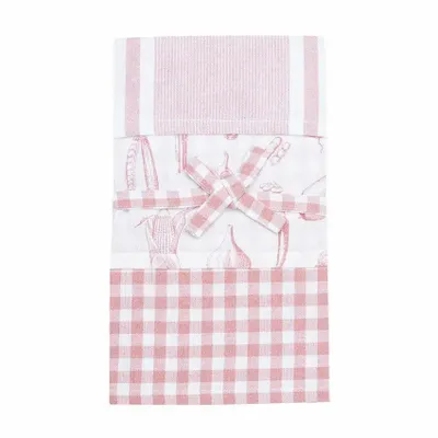 Torchons textile - TORCHON DE CUISINE RECYCLÉ LINNEA, 3-PACK, ROSE CLAIR/BLANC 50x70cm - BY WILLE