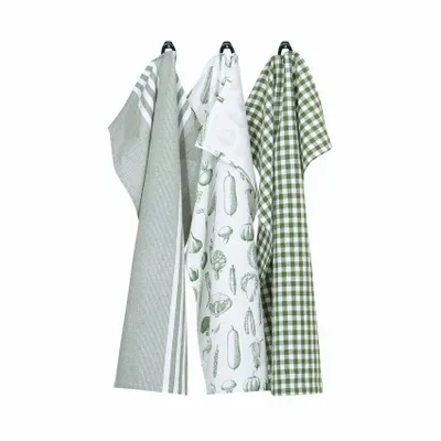 Torchons textile - TORCHON DE CUISINE RECYCLÉ LINNEA, 3-PACK, VERT/BLANC 50x70cm - BY WILLE