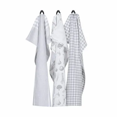 Torchons textile - TORCHON DE CUISINE RECYCLÉ LINNEA, 3-PACK, GRIS CLAIR/BLANC 50x70cm - BY WILLE
