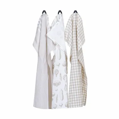 Torchons textile - TORCHON DE CUISINE RECYCLÉ LINNEA, 3-PACK, LIN/BLANC 50x70cm - BY WILLE