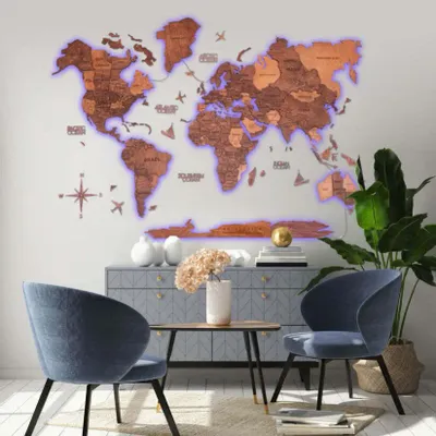 Autres décorations murales - Carte du Monde en Bois 3D LED 3.0 Prime Chêne M USA Droite - ENJOY THE WOOD