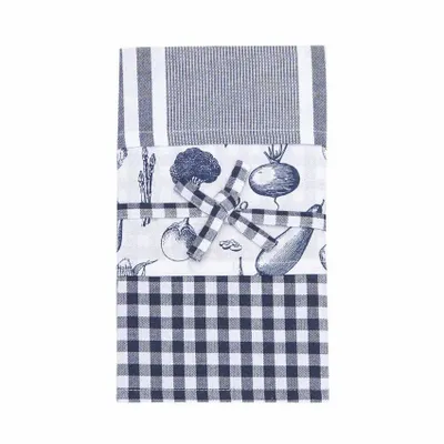 Torchons textile - TORCHON DE CUISINE RECYCLÉ LINNEA, 3-PACK, BLEU MARINE/BLANC 50x70cm - BY WILLE