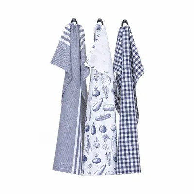 Torchons textile - TORCHON DE CUISINE RECYCLÉ LINNEA, 3-PACK, BLEU MARINE/BLANC 50x70cm - BY WILLE