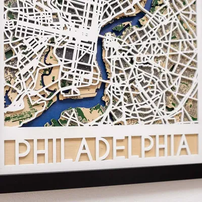 Autres décorations murales - Carte 3D de la ville 3.0 Philadelphie XL, cadre noir - ENJOY THE WOOD
