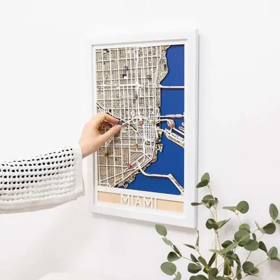 Other wall decoration - 3D City Map 3.0 Miami M White Frame - ENJOY THE WOOD