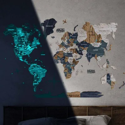Other wall decoration - World Wooden Map Colored 3D 3XL Prime Plus Mystery Lum - ENJOY THE WOOD