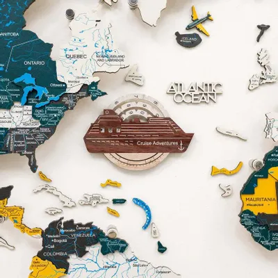 Decorative objects - Travel Tracker Cruise Liner 3D Colored Wooden World Map - Cappuccino - ENJOY THE WOOD