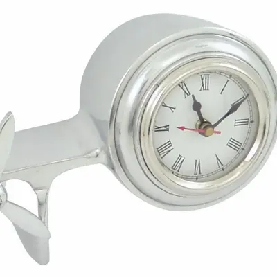 Clocks - Desk clock 2 propellers plane, in aluminium, nickel finish, 19''2/3 - TRADE WINDS
