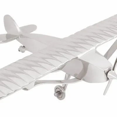 Decorative objects - Propeller plane, in aluminium, nickel finish, 20" - TRADE WINDS