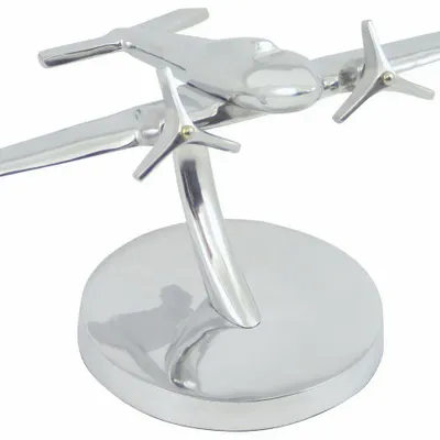 Decorative objects - 2 propellers plane on stand, in aluminium, nickel finish, H. 6"1/3 - TRADE WINDS