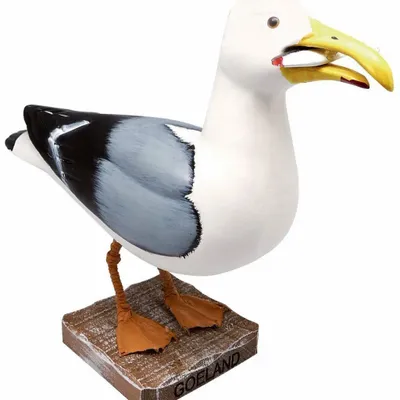 Sculptures, statuettes and miniatures - Wooden seagull with fish, H : 9''1/2 - TRADE WINDS