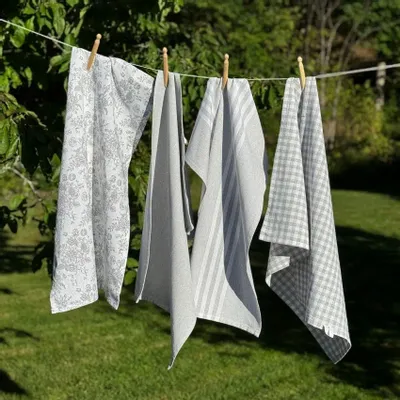 Torchons textile - Torchon de cuisine recyclé LINNEA, 4 motifs , Blanc/Gris clair 50x70cm - BY WILLE