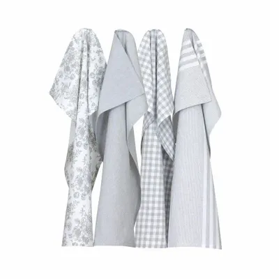 Torchons textile - Torchon de cuisine recyclé LINNEA, 4 motifs , Blanc/Gris clair 50x70cm - BY WILLE