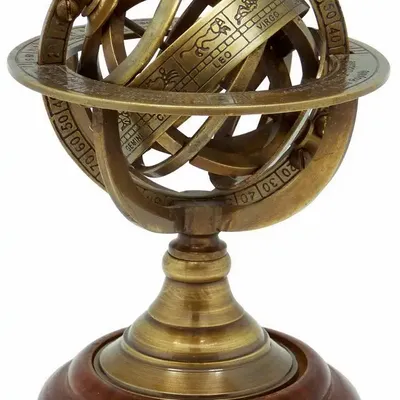 Objets de décoration - Sphere armillaire, base bois laiton vieilli, H.12 cm - TRADE WINDS