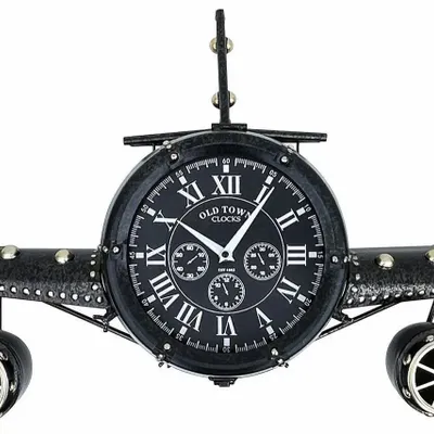Horloges - Horloge murale avion biréacteur, métal noir, 3 aiguilles, 143 x 20 x H. 46 cm - TRADE WINDS
