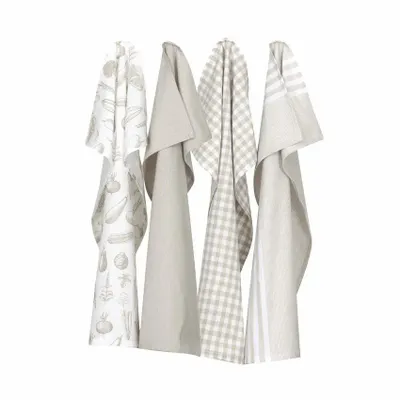 Torchons textile - Torchon de cuisine recyclé LINNEA, 4 motifs , Blanc/Lin 50x70cm - BY WILLE