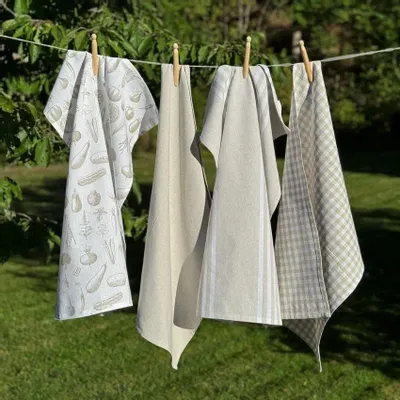 Torchons textile - Torchon de cuisine recyclé LINNEA, 4 motifs , Blanc/Lin 50x70cm - BY WILLE