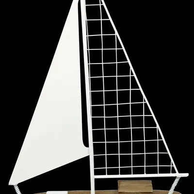 Decorative objects - White and wood sailboat, H. 12" x W. 7" - TRADE WINDS
