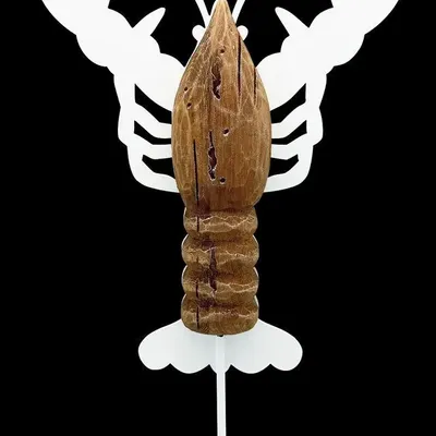 Decorative objects - Standing lobster in white métal and wood, H. 17" cm x W. 8" - TRADE WINDS