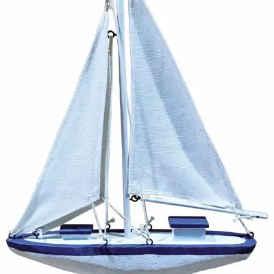Objets de décoration - Voilier stylisé blc-bleu en bois, L. 23 cmxH.36.5cmxl.4.5 cm - TRADE WINDS