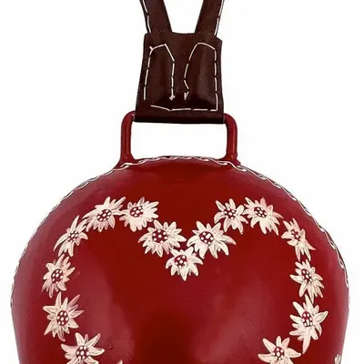 Objets de décoration - Cloche métal coeur Edelweiss rouge attache cuir 17 x 17 cm - TRADE WINDS