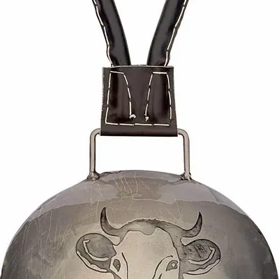 Objets de décoration - Cloche acier vieilli vache, attache cuir 17 x 17 cm - TRADE WINDS