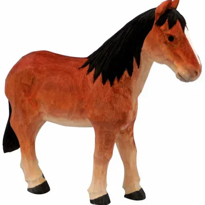 Sculptures, statuettes et miniatures - Cheval debout en bois sculpté, H15x14,5x4 cm - TRADE WINDS