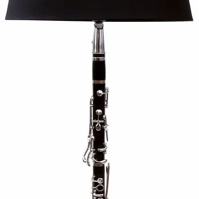 Lampes à poser - Lampe clarinette en laiton nickelé, base en pierre, H.92 cm, 230V - E27 - 60W, livrée av aj - TRADE WINDS