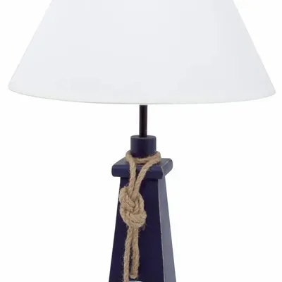 Lampes à poser - Lampe Club Nautique de coul. bleue, en bois avec cordage - H : 50 cm - Ampoule E27 - TRADE WINDS