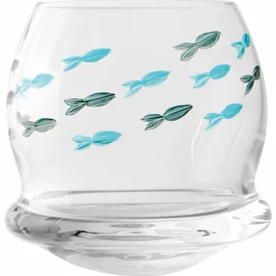 Verres - Set de 3 verres culbutos - Poissons bleus, H. 8 cm - TRADE WINDS