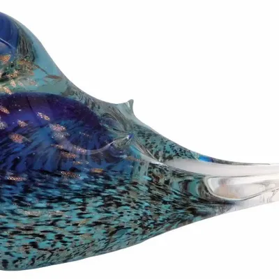Decorative objects - Blue glass bird with golden sparkle H : 3"1/3 - TRADE WINDS