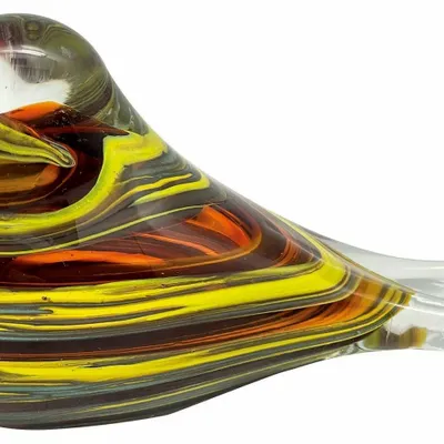 Objets de décoration - Oiseau jaune ambre et bleu en verre, L : 15 cm - TRADE WINDS