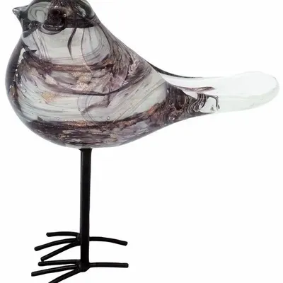 Objets de décoration - Oiseau violet en verre pailleté dore sur pieds, H : 17 cm - TRADE WINDS