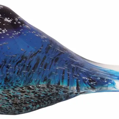 Objets de décoration - Oiseau bleu en verre bulle et pailleté dore, L : 16 cm - TRADE WINDS
