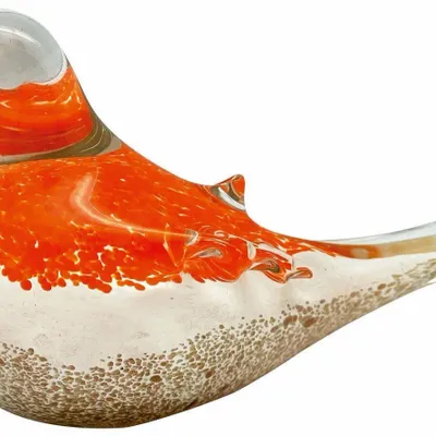 Objets de décoration - Oiseau orange et blanc pailleté dore en verre, L : 15 cm - TRADE WINDS