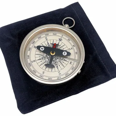 Decorative objects - Nickel finish Aviation compass with velvet pouch D. 3" - TRADE WINDS