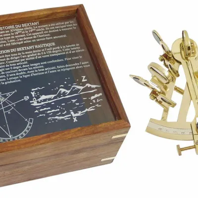 Objets de décoration - Sextant laiton brillant dans coffret bois, L.12 cm - TRADE WINDS