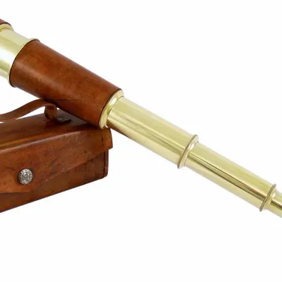 Objets de décoration - Longue-vue laiton brillant en cuir ds étui cuir, grossissement x 5, L. 46 cm (pliée 17 cm) - TRADE WINDS