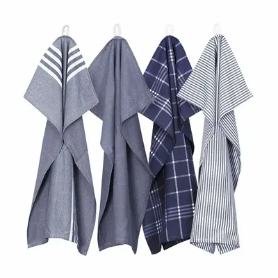 Torchons textile - Torchon de cuisine recyclé Recycling , 4 motifs , Bleu M/Blanc 50x70cm - BY WILLE