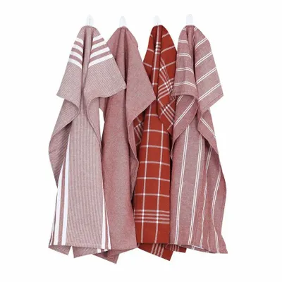Tea towel - Torchon de cuisine recyclé Recycling , 4 motifs ,Rouille/Blanc 50x70cm - BY WILLE