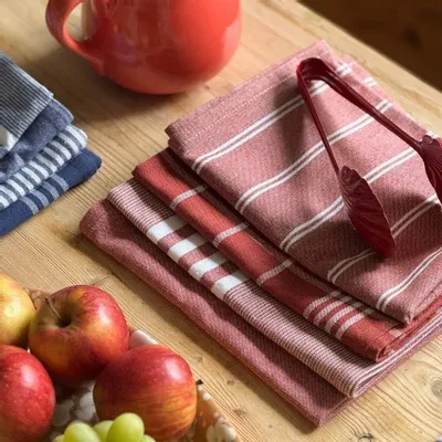 Tea towel - Torchon de cuisine recyclé Recycling , 4 motifs ,Rouille/Blanc 50x70cm - BY WILLE