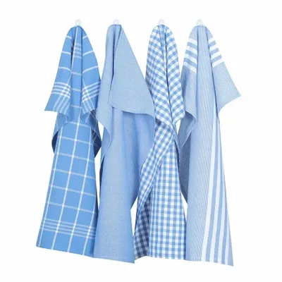 Torchons textile - Torchon de cuisine recyclé Recycling , 4 motifs , Bleu C/Blanc 50x70cm - BY WILLE