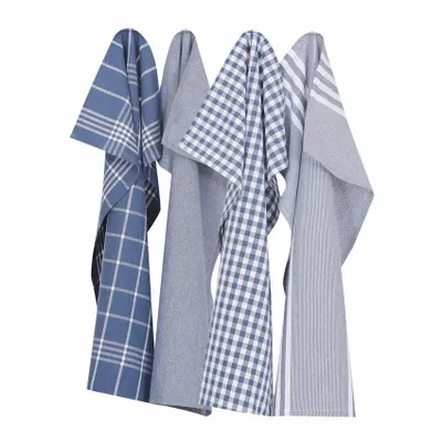Tea towel - Torchon de cuisine recyclé Recycling , 4 motifs , Bleu G/Blanc 50x70cm - BY WILLE